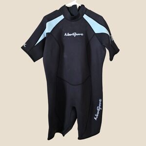 NeoSport Womens Wetsuit Shorty Size 18 Black Blue Short Sleeve Back Zip 3mm